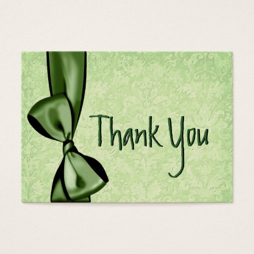 Customizable GREEN Faux Bow and Damask Wedding Thank You Business Cards