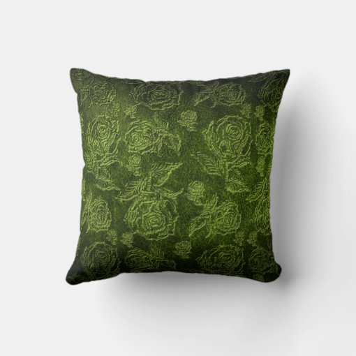 Green Faux Embossed Rose Leather Throw Pillow Zazzle