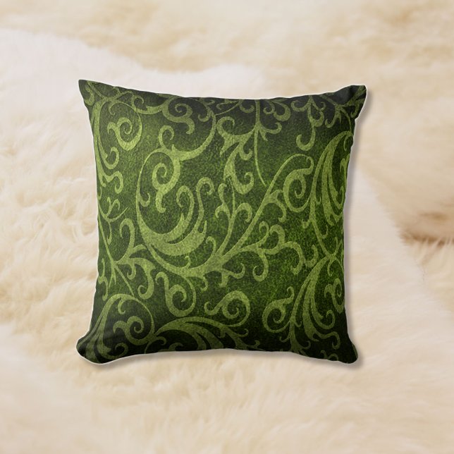 Green Faux Embossed Swirl Leather Throw Pillow (Creator Uploaded)