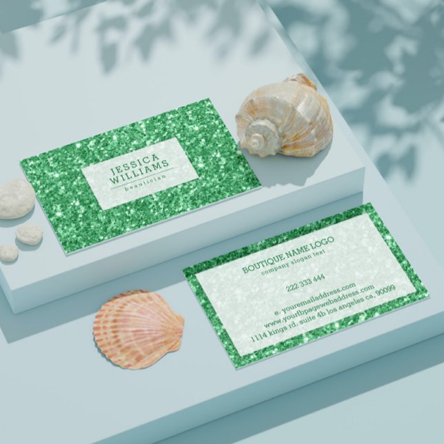 Green Faux Glitter And Sparkles Business Card (Creator Uploaded)