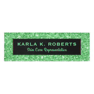 Green faux Glitter Black Accent Name Tag