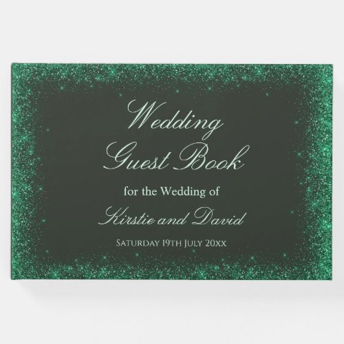 Green Faux Glitter Borders Wedding Guest Book