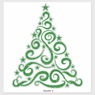 Green Faux Glitter   Christmas Swirl Tree Sticker