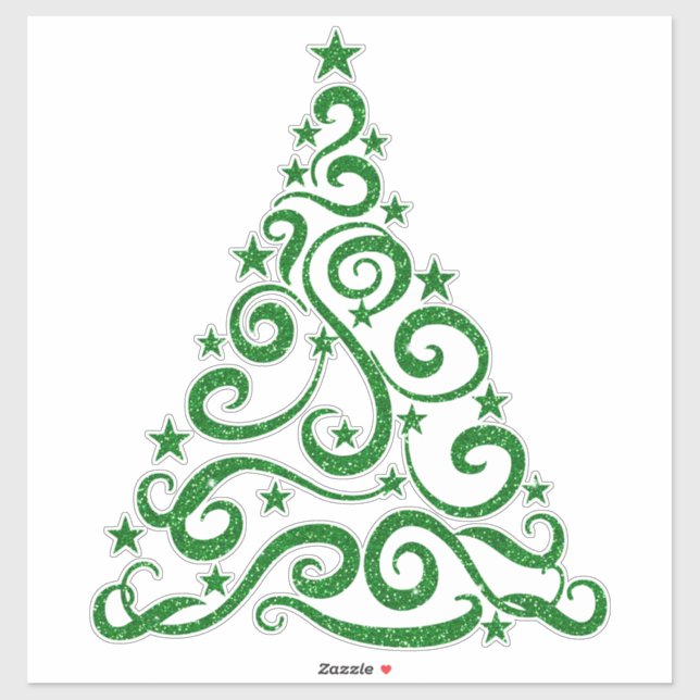 Green Faux Glitter | Christmas Swirl Tree Sticker (Sheet)