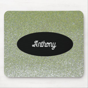 Green Faux Glitter Custom Name Mousepad