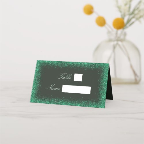 Green Faux Glitter Effect Border Wedding Venue Place Card