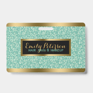 Green Faux Glitter Gold Accents Badge