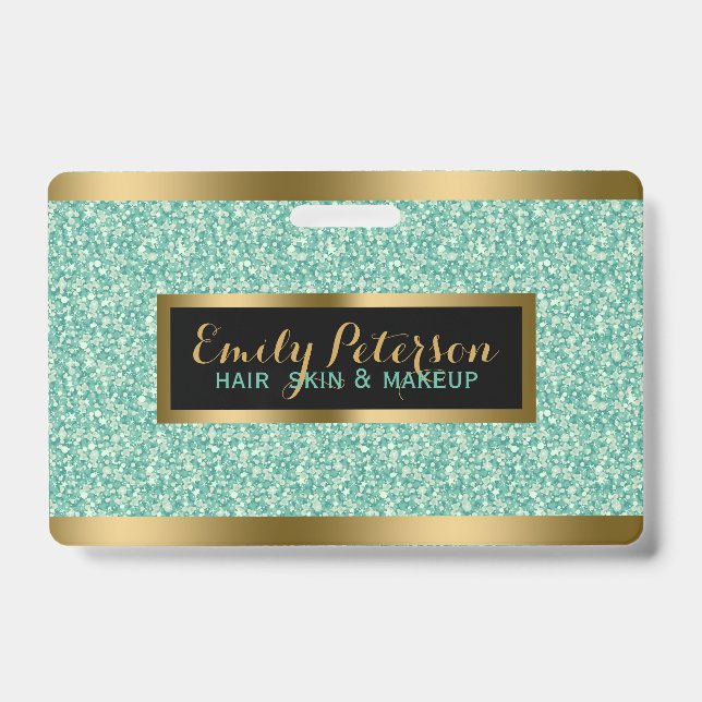 Green Faux Glitter Gold Accents Badge (Front)