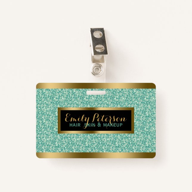 Green Faux Glitter Gold Accents Badge (Front with Clip)