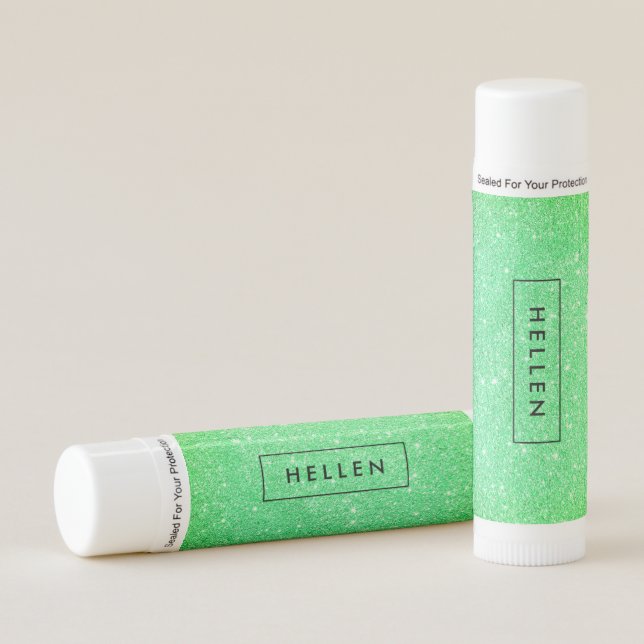 Green Faux Glitter Monogram. Lip Balm (Front)