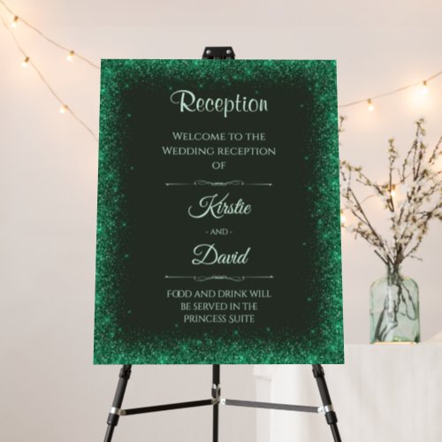 Green Faux Glitter Reception Wedding Welcome Foam Board