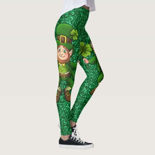 Green Faux Glitter St Patricks Day Party Leggings