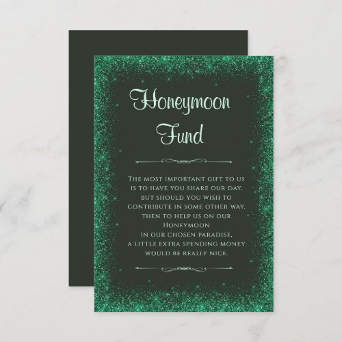 Green Faux Glitter Wedding Honeymoon Fund Enclosure Card