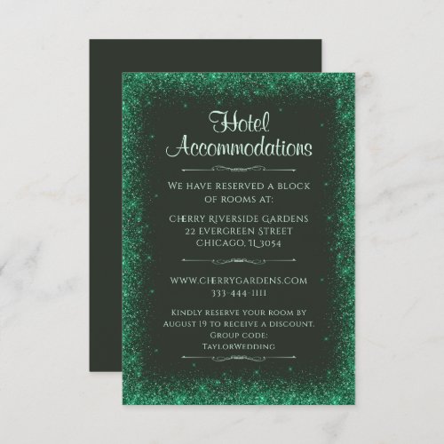 Green Faux Glitter Wedding Hotel Accommodation Enclosure Card