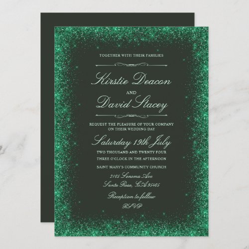 Green Faux Glitter Wedding Invitation 