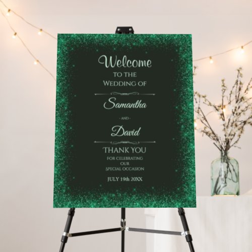 Green Faux Glitter Wedding Welcome Foam Board