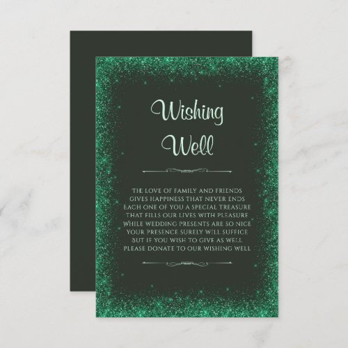 Green Faux Glitter Wedding Wishing Well Enclosure Card