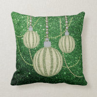 Green Faux GlitterTexture Christmas Ball Ornaments Throw Pillow