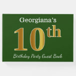 [ Thumbnail: Green, Faux Gold 10th Birthday Party + Custom Name Guest Book ]