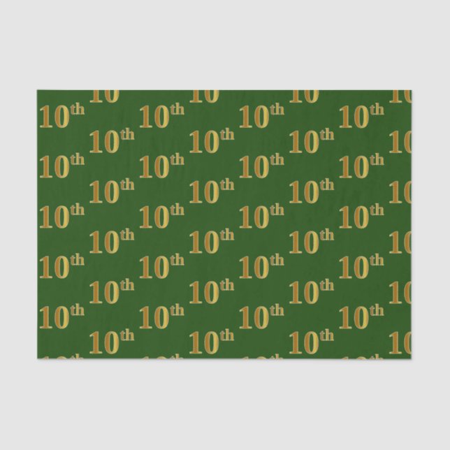 Green, Faux Gold 10th (Tenth) Event Tissue Paper (Front)