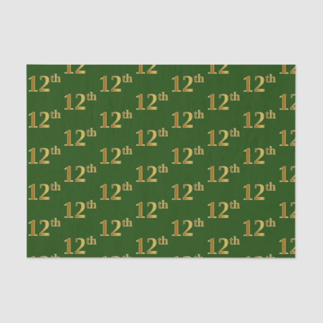 Green, Faux Gold 12th (Twelfth) Event Tissue Paper (Front)