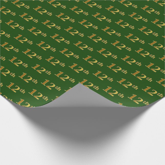Green, Faux Gold 12th (Twelfth) Event Wrapping Paper (Corner)
