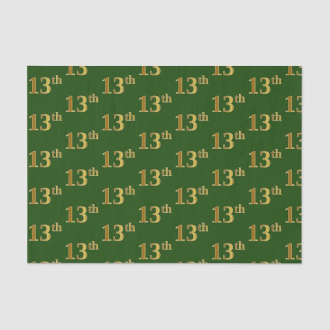 Green, Faux Gold 13th (Thirteenth) Event Tissue Paper (Front)