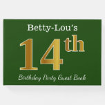 [ Thumbnail: Green, Faux Gold 14th Birthday Party + Custom Name Guest Book ]