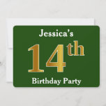 [ Thumbnail: Green, Faux Gold 14th Birthday Party + Custom Name Invitation ]
