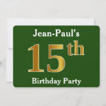 [ Thumbnail: Green, Faux Gold 15th Birthday Party + Custom Name Invitation ]