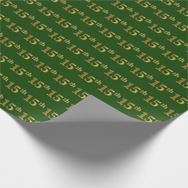 Green, Faux Gold 15th (Fifteenth) Event Wrapping Paper (Corner)