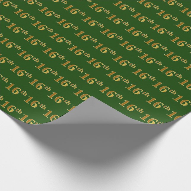 Green, Faux Gold 16th (Sixteenth) Event Wrapping Paper (Corner)