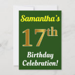 [ Thumbnail: Green, Faux Gold 17th Birthday Celebration + Name Invitation ]