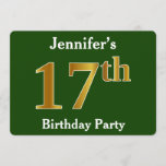 [ Thumbnail: Green, Faux Gold 17th Birthday Party + Custom Name Invitation ]