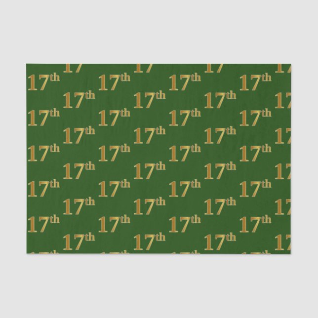 Green, Faux Gold 17th (Seventeenth) Event Tissue Paper (Front)