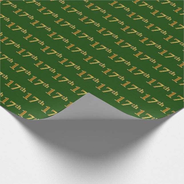 Green, Faux Gold 17th (Seventeenth) Event Wrapping Paper (Corner)