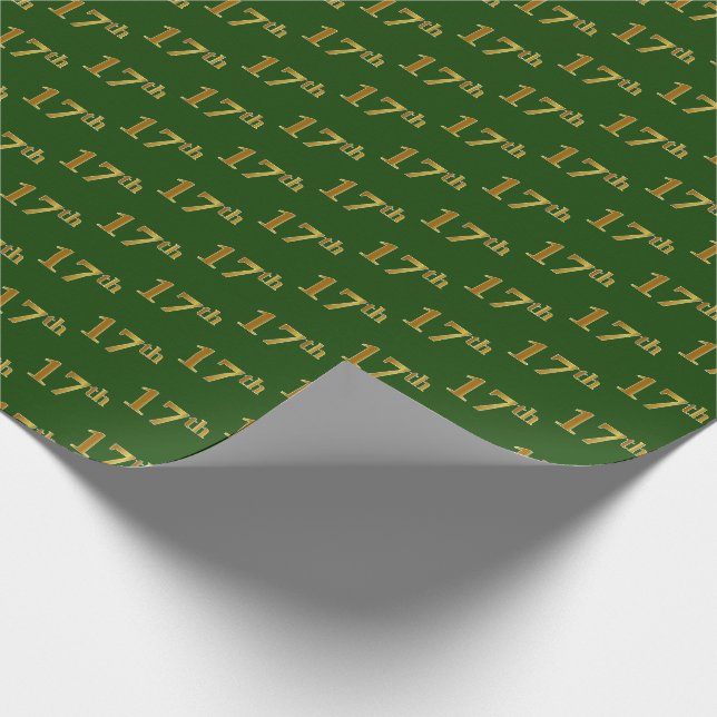 Green, Faux Gold 17th (Seventeenth) Event Wrapping Paper (Corner)