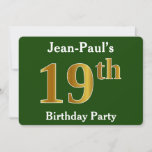 [ Thumbnail: Green, Faux Gold 19th Birthday Party + Custom Name Invitation ]