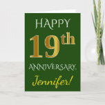 [ Thumbnail: Green, Faux Gold 19th Wedding Anniversary + Name Card ]