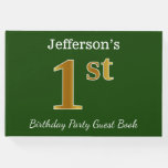 [ Thumbnail: Green, Faux Gold 1st Birthday Party + Custom Name Guest Book ]