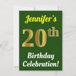 [ Thumbnail: Green, Faux Gold 20th Birthday Celebration + Name Invitation ]