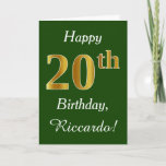 [ Thumbnail: Green, Faux Gold 20th Birthday + Custom Name Card ]