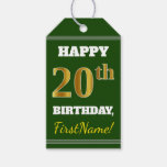 [ Thumbnail: Green, Faux Gold 20th Birthday + Custom Name Gift Tags ]