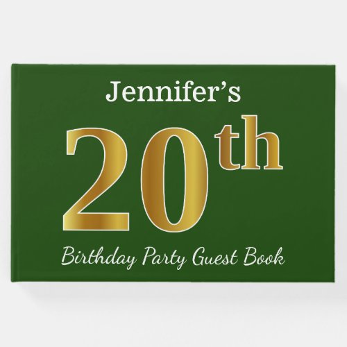 Green Faux Gold 20th Birthday Party  Custom Name Guest Book