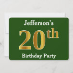 [ Thumbnail: Green, Faux Gold 20th Birthday Party + Custom Name Invitation ]
