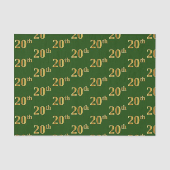 Green, Faux Gold 20th (Twentieth) Event Tissue Paper (Front)