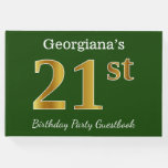 [ Thumbnail: Green, Faux Gold 21st Birthday Party + Custom Name Guest Book ]
