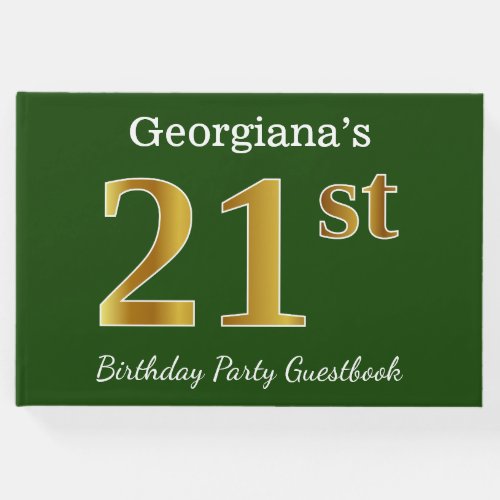 Green Faux Gold 21st Birthday Party  Custom Name Guest Book