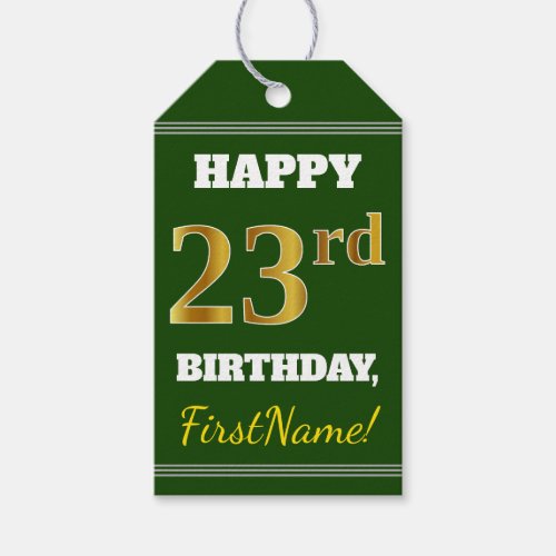 Green Faux Gold 23rd Birthday  Custom Name Gift Tags