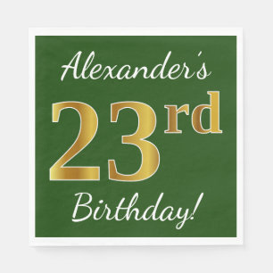 Green, Faux Gold 23rd Birthday + Custom Name Napkins
